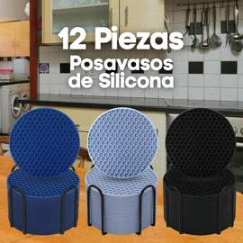 12PCS Posavasos para Mesa con Soporte Portavasos de Silicona Antideslizantes Posavasos para Bebidas Protección para Mesa para Vasos de Todos Los, Adapta Bar Hogar Restaurante Cafetería (Azul Marino)