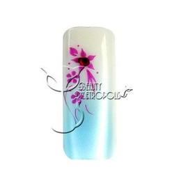 Blue/Fuchsia Floral w/Rhinestone Pre-designed Artificial/False French Nail Tips (70 pcs.)