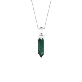 LUSTRE AND LIGHT Hexagonal Shape Natural Malachite Pendant Necklace for Women, May Birthstone Jewelry Gifts for Her Birthday, Anniversary, Graduation (15x3.5mm, Bezel-Set)