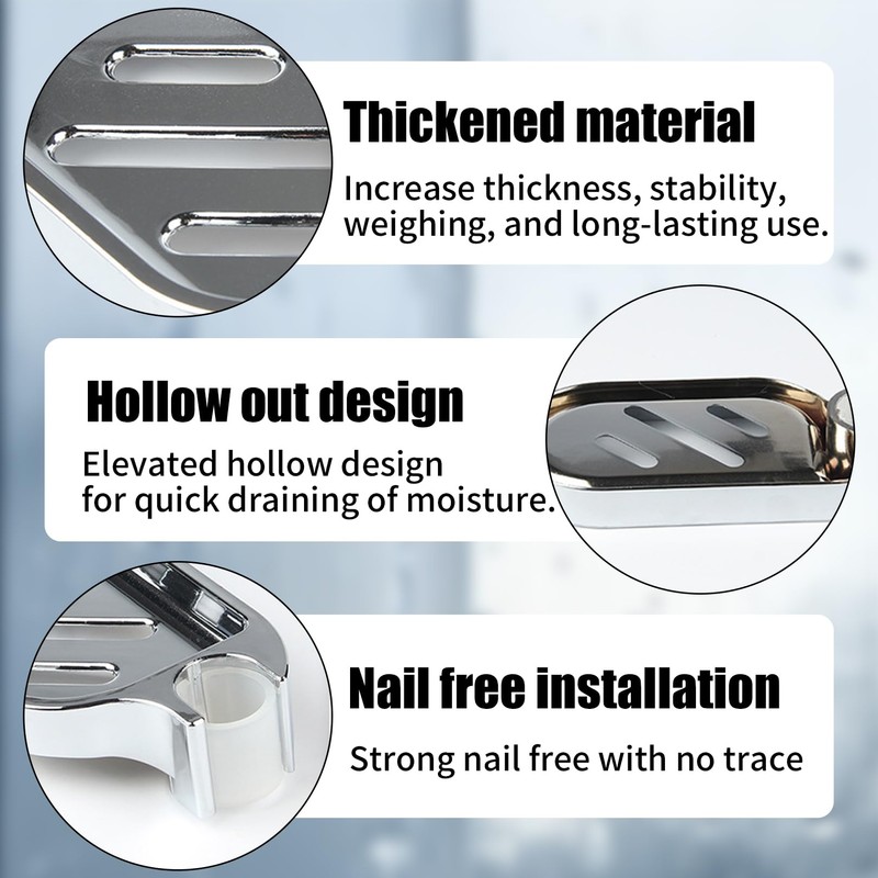 2 Pcs Shower Soap Holder,Dish for Tray,Clip-on Rail,Adjustable-Rust-Resistant with Grooved