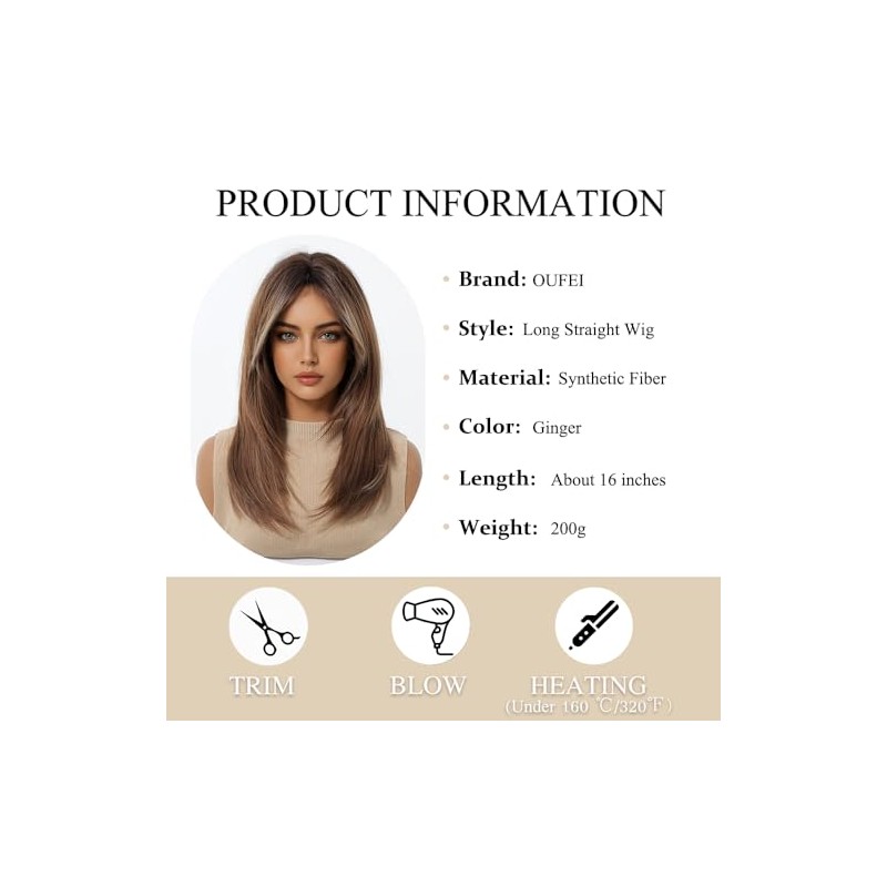 Ginger Pelucas para las mujeres de longitud media larga peluca
