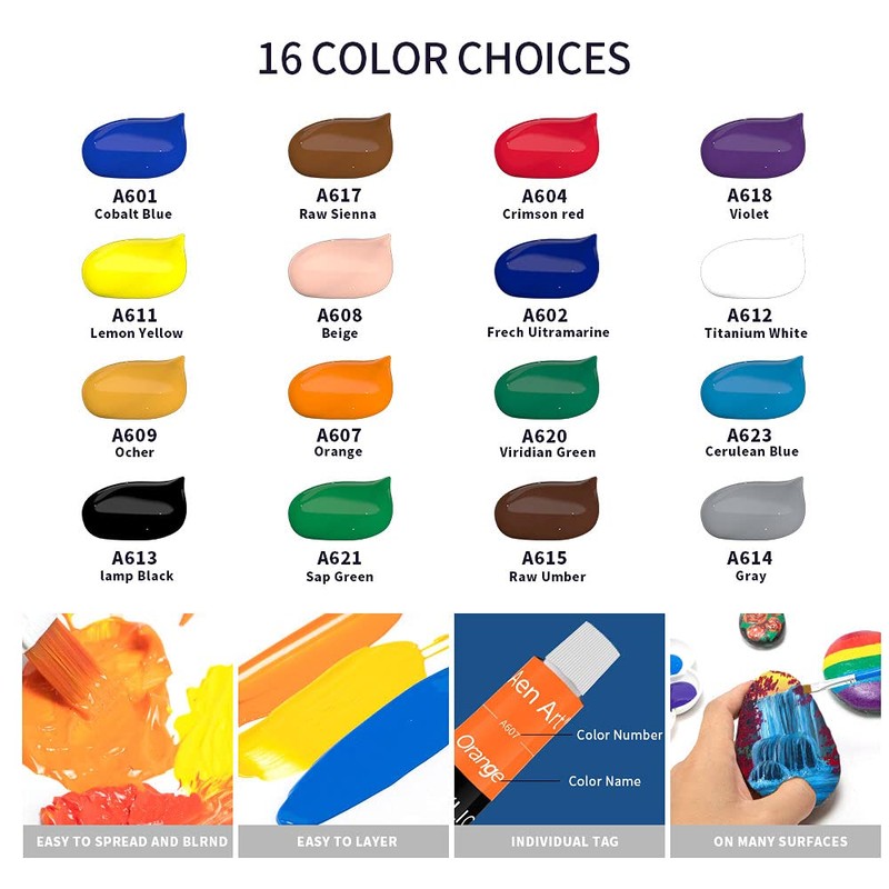 Aen Art Acrylic Paint Set for Pumpkin Painting, 16 Colors