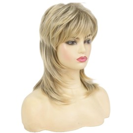 Siudus Blonde Mullet Wigs for Women Mullet Wigs Shaggy Women's 70s 80s Wig Layered Natural Synthetic Fibre Hair Wig for Cosplay Disco Rocker Wig
