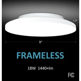 Flush Mount Ceiling Light Wired Dimmable, 9 Inch 18W, 5 CCT 2700/3000/3500/4000/5000K, 3 Brightness Settable, 120V Frameless Closet Light Fixture for Stairs, Hallway, Laundry, ETL Listed, White