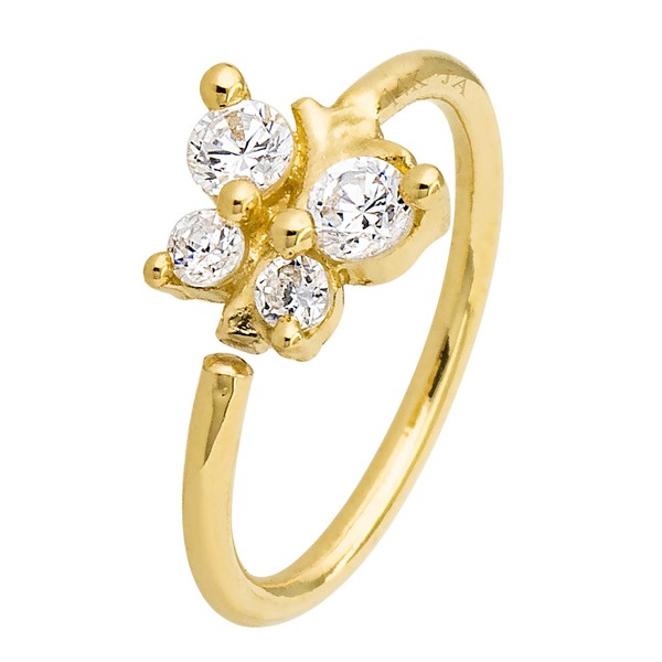 Solid 14K Yellow Gold Butterfly Nose Ring, 20G CZ Nose