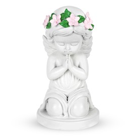 QLFJ-FurDec Guardian Angel Statue, 5.9 Inches White Praying Angel Figurines Decor for Women, Camellia Angel Wings Decor, Desktop Resin Ornaments Figurines Gifts for Thanksgiving Christmas Memorial