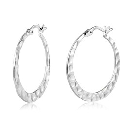 Lancharmed Sterling Silver Hammered Earrings for Women Lightweight Large Silver Hoops Hypoallergenic Jewelry 30MM