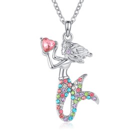Cosysparks Mermaid Necklace for Girls, Rainbow Crystal Mermaid Pendant Necklace Children's Mermaid Jewellery Accessories Gifts for Girls