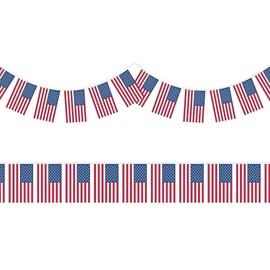 USA Flag Bunting Banner | 2M Long, 15 Flags, 6x9 Inch - Matte Coated Paper, Patriotic Party Decoration for Indoor Use - 4th of July, Independence Day, Memorial Events