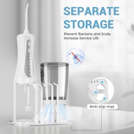 GOLDANT 350ML Water Dental Flosser Teeth Pick with Stand Convenient Storage, 5 Modes Portable Cordless Oral Irrigator, Electric Rechargeable IPX7 Waterproof for Home Travel Teeth Cleaning (White)