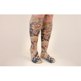 Lymphedivas Cherry Blossom Beige Medical Graduated Knee-High Compression Sock Pair 20-30mmHg for Women and Men (Long Open-Toe Medium)