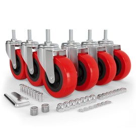 Mysit 2.5 inch Creeper Wheels Heavy-Duty M8 Threaded Swivel Caster Wheel 6 Pack, Mechanics Cart Service Cart Stool Post Mount Casters Replacement