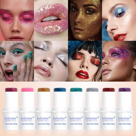 Face Body Glitter Stick, Mermaid Face Glitter Gel, Waterproof Fine Glitter for Face/Body/Hair/Eyes/Lip, Sequin Colour, Sparkling Face Glitter Makeup (#04 Blue)
