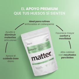 Matter Ossforte, Colageno Hidrolizado Puro Peptan® Grass Fed, Calcio y Minerales Quelados Albion® y TRAACS®, Apoyo a la Salud Ósea, Articulaciones y Bienestar Integral, 1 Bolsa con 30 Porciones, 300g