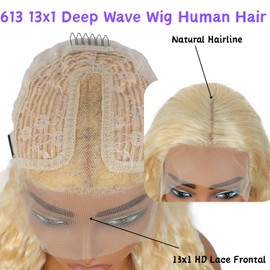 Grcabeir 30 Inch Blonde 13x4x1 Lace Front Wig Human Hair 180 Density Blonde Wig Human Hair 613 Deep Wave Wigs 613 Blonde T Part Wigs for Women