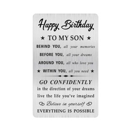 MOQIYXL Son Birthday Card, Happy Birthday Son Gifts Ideas , Small Engraved Wallet Card