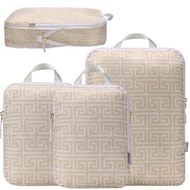 Packing Cubes Travel Organizer Bags for Suitcase & Backpack, Compression Packing Cubes for Travel, Lightweight Luggage Organizers, Travel Cubes for Packing, Vacation Essentials, 3pc Set - Beige Boho