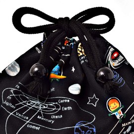 COLORFUL CANDY STYLE N7006700 Lunch Bag, Drawstring Bag, Medium, Elementary School Students, Stylish, Cute, Kids, Solar System Planets and Cosmo Planetarium(Black)