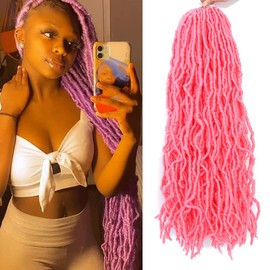 Soft locs crochet hair 18 inch 6 packs pink faux locs pre looped braids butterfly locs synthetic crochet hair dreadlocks hair extensions for black women (18 Inch Pink)