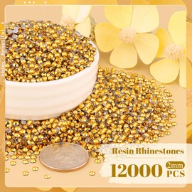 12000PCS 2mm Resin Rhinestones Bulk for Crafting (Copper Gold), Flatback Bedazzling Crystals for Crafts DIY Nail Decoration, Gems Charms for Tumbler Shoes Clothing Fabric with Pickup Pen and Tweezers