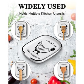 Funny Chicken Large Spoon Rest for Stove Top, Ceramic Spoon Holder for Kitchen Counter, Ladle, Spatula, Cooking Utensil Rest, Farmhouse Kitchen Decor Chicken Lovers Gifts for Women Men
