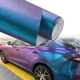 Matte Galaxy Purple to Light Blue Chameleon Vinyl Wrap Sparkle Self Adhesive Color Change Car Vinyl Wrap Roll, 59.8'' x 23.6''