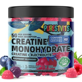 PURESTVITS Creatine Monohydrate Gummies (5g) – Pre-Workout Energy & Muscle Growth Support for Men & Women | Blueberry Raspberry Electrolyte Gummies (135 Count)