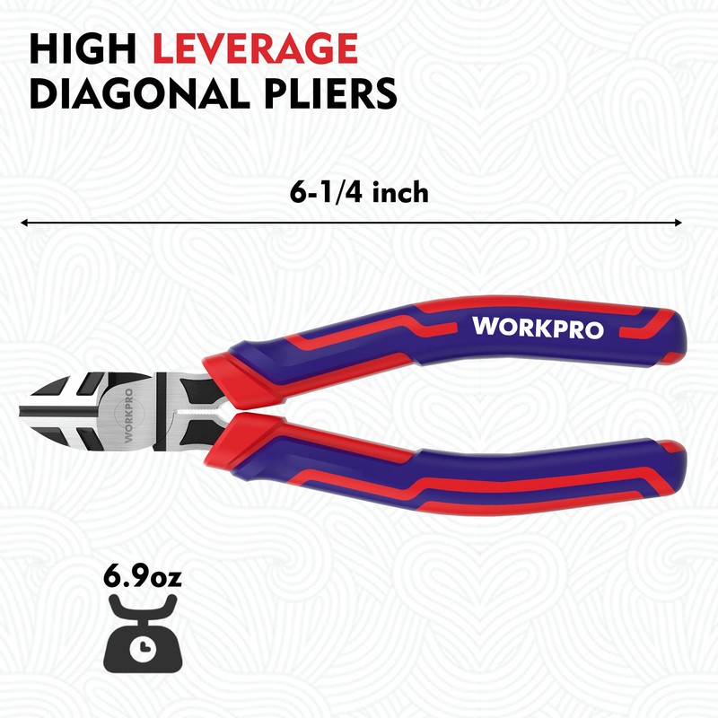 WORKPRO 6” Wire Cutters Heavy Duty CRV Steel, Diagonal Pliers