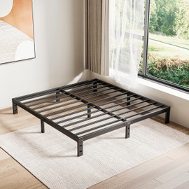 LUKIROYAL Low Bed Frame, 7-Inch Metal Bed Frame Queen Size, Heavy Duty Low Profile Bed Frame with Steel Slats, Easy Assembly Noise-Free Queen Bed Frame No Box Spring Needed - Non-Slip, Black