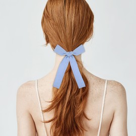 2 Pcs Litght Blue Bow for Hair, Cotton Linen Hair Bows Alligator Clips for Toddler Teen Baby Girls Kids Women, Long Ponytail Bowknot Clips for Girl Birthday Party Wedding Back to School Gifts for Kids