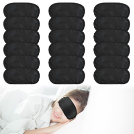 Gjinxi Schlafmaske 12 Stück Augenmaske Seiden Schlafmasken Augenbinde für Damen Herren Augenbinde Augenabdeckung Lichtblockierende Tragbare Schlafbrille mit Nasenpolster für Schlaf,Reise(Schwarz）