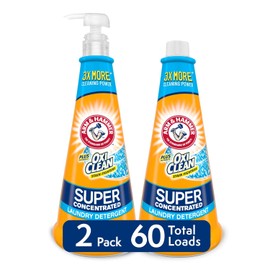 Arm & Hammer Plus Oxiclean Super Concentrated Laundry Detergent, 2 X 15.27 Oz Bottles with Reusable Pump (60 Loads), 30.54 Oz