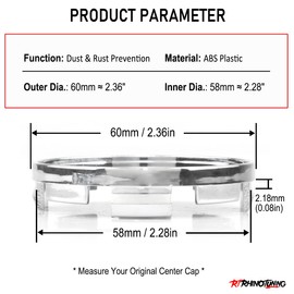 RhinoTuning 4 PCS 60 mm Wheel Center Caps Compatible With Quattroporte GranTurismo GranSport Ghibli Levante, OD: 2.36" / 60 mm ID: 2.28" / 58 mm Chrome Hub Caps Wheel Trims
