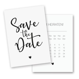 younikat 15 Postcards Save the Date I DIN A6 I Heart I Set Wedding Invitation Cards I Black White Elegant Calendar I dv1281