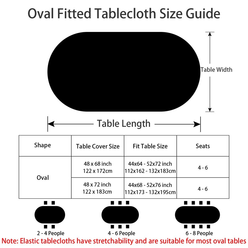 Wolkemer Fitted Oval Tablecloth Spandex Stretch Black Cocktail Table Cover