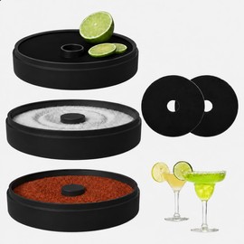 3 Tier Bar Glass Rimmer for Margarita & Cocktail, Black Salt Box