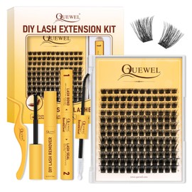 QUEWEL DIY Lash Extension Kit, Lashes Clusters Bond and Seal Waterproof, Eyelash Clusters Applicator Tool with Cluster Lashes Glue Remover for Natural Look DIY At Home(ZSH8)