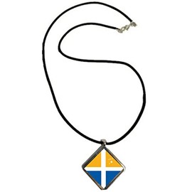 Scilly Isles Cross Diamond Shaped Pendant With Black Cord And Velvet Gift Bag