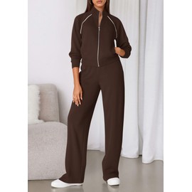 PRETTYGARDEN Womens 2 Piece Outfits Sweatsuits 2025 Fall Full Zip Sweatshirts Workout Pants Matching Lounge Sets Tracksuits (Brown,X-Large)