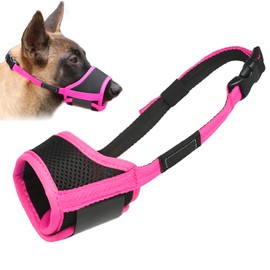 LUCKYPAW Dog Muzzle Anti Biting Barking and Chewing with Comfortable Mesh Soft Fabric and Adjustable Strap, Suitable for Small, Medium and Large Dogs(Hot Pink,L)