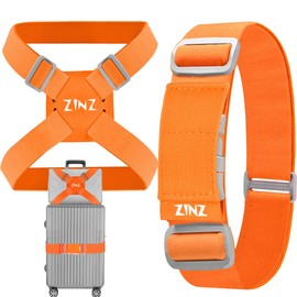 ZINZ 2 Pack Elastic Luggage Straps and Suitcase Bungee, Adjustable Bag Belt Travel Accessories - Orange