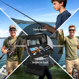 PLUSINNO Fishing Rod and Reel Combo with Telescopic Fishing Pole, Portable Travel Fishing Rods Kit with Tackle Box Carrier Bag & Manuals, Fishing Gear Tool Kit for Freshwater, Fishing Gifts for Men