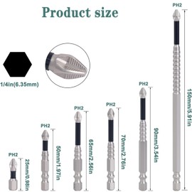 KEWAYO 6Pcs Magnetic Phillips Screwdriver Bit Set, 1/4 Inch Hex Shank, Alloy Steel Anti-Slip Cross Driver Bit for Power Screwdriver Impact Drill