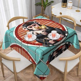 WZYWHJ Square decorative tablecloth 54"x54" tablecloths coffee table cloths Washable and reusable The silent monkey Picture