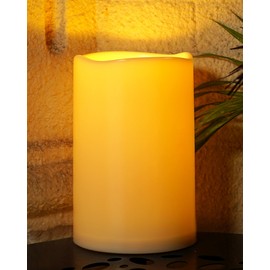 Homemory 6" x 9" Extra Large Outdoor Waterproof Candle with Auto 6-Hour Timer, No Remote, Ivory Plastic Made, Long Last for Half A Year