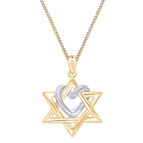 AFFY Two Tone Star of David with Heart Pendant Necklace