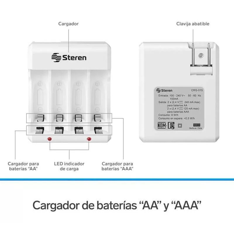 Steren Cargador De Pilas Aa Y Aaa. Incluye 4 Pilas