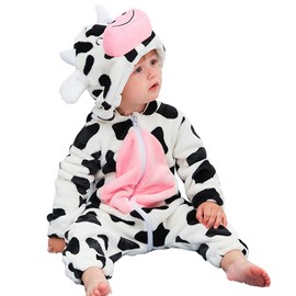Baby Animal Costume - Unisex Infant Winter Autumn Flannel Cartoon Hooded Romper Toddler Cosplay Jumpsuit Warm Outfit (Tag70, Cow)