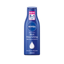 NIVEA Rich Nourishing Body Lotion (250ml), NIVEA Moisturiser for Dry Skin Made with Deep Moisture Serum, Natural Almond Oil, and Vitamin E, Smooth Skin NIVEA Body Lotion