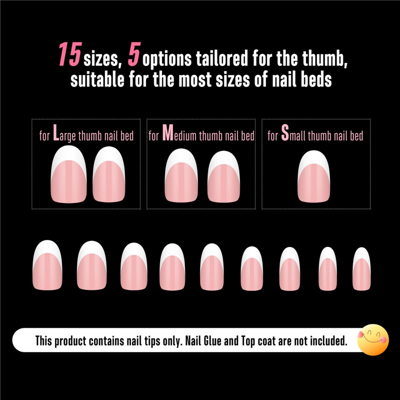 NOVO OVO White French Tip Oval Nail Tips, Press on